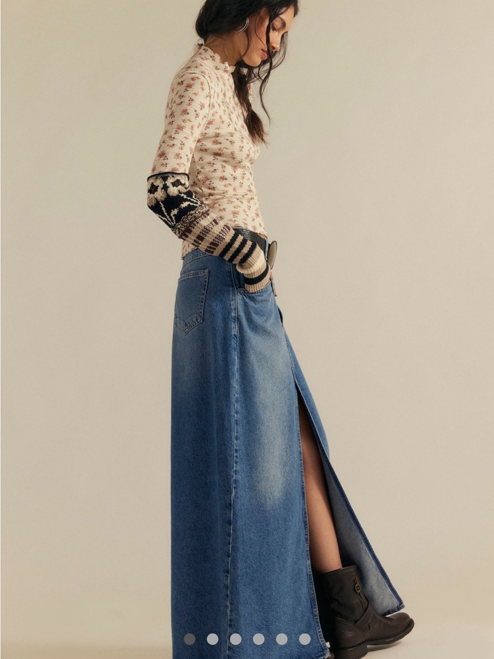 We The Free Blue Denim Maxi Skirt With Slit - Picture 7 of 8